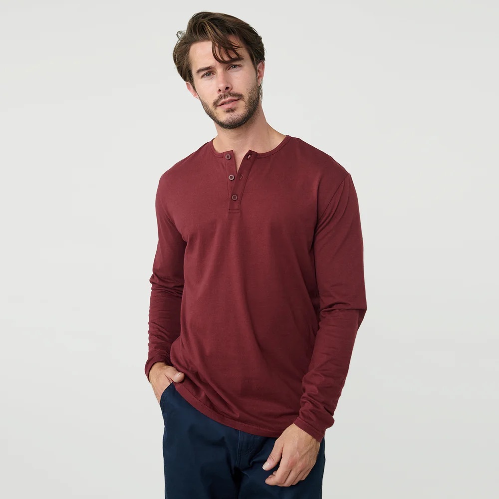 True Classic (M) Burgundy Long Sleeve Henley- Contemporary Athletic Cut